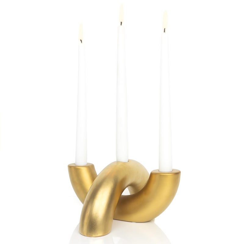 AERLO Ceramic Candle Holder Set - Decorative Candle Stick Candle Holders - Modern Decor for Dining Table, Living Room Coffee Table, or Shelf - Minimalist Candelabra for 3 Taper Candles (Gold) - Image 1